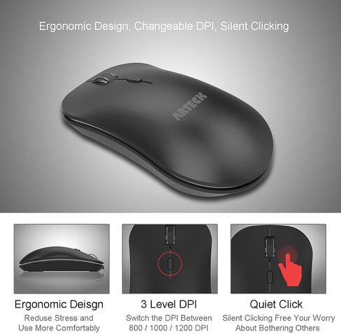 Arteck 2.4G Wireless Keyboard and Mouse Combo HW193MW162 Stainless Ultra Slim Full Size Keyboard and Ergonomic Mouse for Computer Desktop PC Laptop and Windows 11/10/8/7 Build in Rechargeable Battery in Saudi Arabia