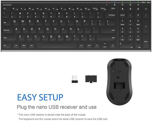 Arteck 2.4G Wireless Keyboard and Mouse Combo HW193MW162 Stainless Ultra Slim Full Size Keyboard and Ergonomic Mouse for Computer Desktop PC Laptop and Windows 11/10/8/7 Build in Rechargeable Battery in Saudi Arabia