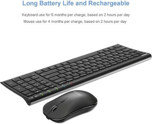Arteck 2.4G Wireless Keyboard and Mouse Combo HW193MW162 Stainless Ultra Slim Full Size Keyboard and Ergonomic Mouse for Computer Desktop PC Laptop and Windows 11/10/8/7 Build in Rechargeable Battery in Saudi Arabia