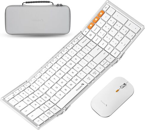 Foldable Keyboard and Mouse, ProtoArc XKM01 Folding Bluetooth Keyboard Mouse Combo for Business and Travel, 2.4G+Dual Bluetooth Full-Size Portable Keyboard for Laptop iPad Tablets - White Silver in Saudi Arabia