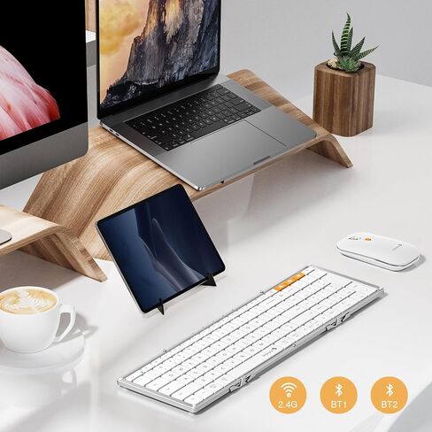 Foldable Keyboard and Mouse, ProtoArc XKM01 Folding Bluetooth Keyboard Mouse Combo for Business and Travel, 2.4G+Dual Bluetooth Full-Size Portable Keyboard for Laptop iPad Tablets - White Silver in Saudi Arabia