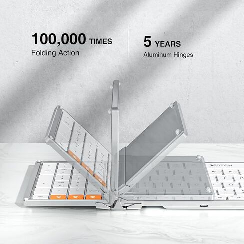 Foldable Keyboard and Mouse, ProtoArc XKM01 Folding Bluetooth Keyboard Mouse Combo for Business and Travel, 2.4G+Dual Bluetooth Full-Size Portable Keyboard for Laptop iPad Tablets - White Silver in Saudi Arabia