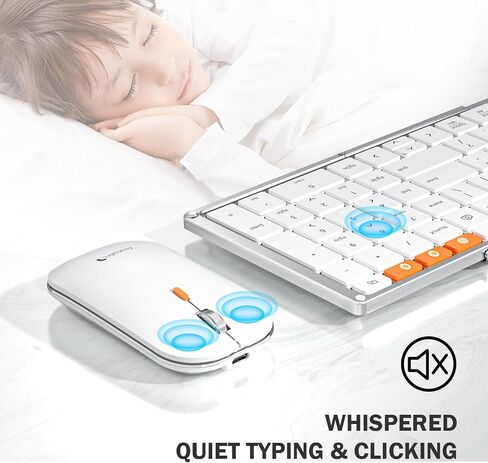 Foldable Keyboard and Mouse, ProtoArc XKM01 Folding Bluetooth Keyboard Mouse Combo for Business and Travel, 2.4G+Dual Bluetooth Full-Size Portable Keyboard for Laptop iPad Tablets - White Silver in Saudi Arabia