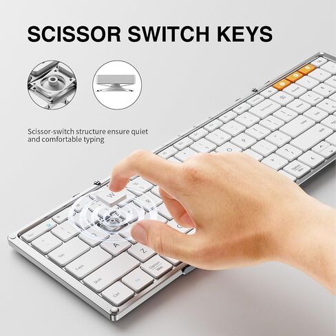 Foldable Keyboard and Mouse, ProtoArc XKM01 Folding Bluetooth Keyboard Mouse Combo for Business and Travel, 2.4G+Dual Bluetooth Full-Size Portable Keyboard for Laptop iPad Tablets - White Silver in Saudi Arabia