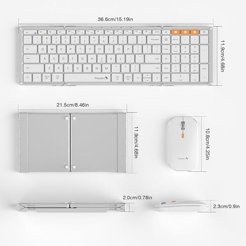 Foldable Keyboard and Mouse, ProtoArc XKM01 Folding Bluetooth Keyboard Mouse Combo for Business and Travel, 2.4G+Dual Bluetooth Full-Size Portable Keyboard for Laptop iPad Tablets - White Silver in Saudi Arabia
