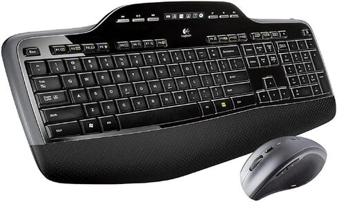 مجموعة لوحة مفاتيح/ماوس لاسلكية لسطح المكتب من لوجيتك MK710-RB، ماوس USB لاسلكي سريع التمرير، لوحة مفاتيح مع لوحة تحكم LCD، عمر بطارية طويل، أسود (متجدد) in Kuwait