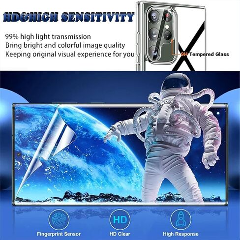 HOMEMO [3+3 عبوات] واقي شاشة Samsung Galaxy S23 Ultra [ليس زجاجيًا]، 3 عبوات من طبقة TPU المتوافقة مع بصمة الإصبع + 3 عبوات واقي عدسة كاميرا من الزجاج المقوى لهاتف Galaxy S23 Ultra 5G 6.8 بوصة in Kuwait