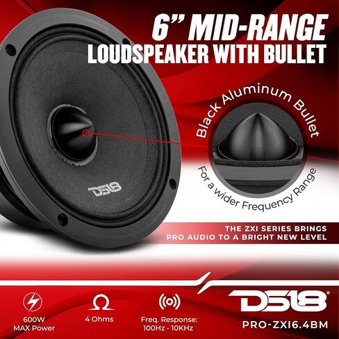 DS18 PRO-ZXI6.4BM 6.5" Pro Audio Midrange Loudspeaker - 600W Max, 300W RMS, 4 Ohms - Premium Quality Audio Door Speakers for Car or Truck Stereo Sound System (1 Speaker) in Kuwait
