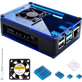 Miuzei Raspberry Pi 4 Case with Fan Cooling , 4 Pcs Aluminum Heat Sinks , Case for Raspberry Pi 4 Model B -Black/Blue (Pi 4 Board Not Included)