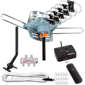 Five Star HDTV Antenna Amplified Digital Outdoor Antenna 150 Miles Range, 360 Degree Rotation Wireless Remote, with 40FT RG6 Coax Cable Installation Kit Supports 5 TVs in Saudi Arabia