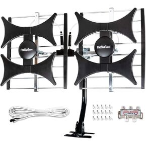 Five Star Multi-Directional 4V HDTV Amplified Antenna - up to 200 Mile Range, UHF/VHF, Indoor, Attic, Outdoor, 4K Ready 1080P FM w/ 40ft RG6 coaxial Cable, Mounting Pole in Saudi Arabia