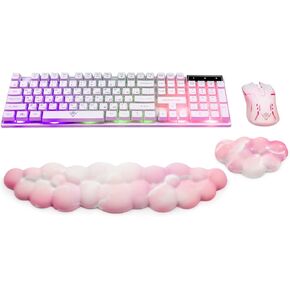 Cloud Wrist Rest for Keyboard & Mouse, Set of 2 Memory Foam Cute Cloud Palm Rest Keyboard with Non-Slip Base, Ergonomic Cloud Arm Rest Keyboard for Easy Typing Pain Relief for Gaming/Laptop(Pink)