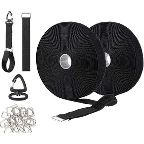 Jumpso 2 in 1 32Ft Cable Straps 1 inch Wide with 30 Metal Buckles and 10 Hooks, Reusable Hook and Loop Straps, Extension Cord Holder Storage Strap for Garden Hoses and Ropes, Black in Kuwait
