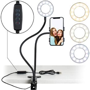 Aduro U-Stream Selfie Ring Light with 24" Gooseneck Stand & Cell Phone Holder, Social Media Influencer Live-Streaming Phone Mount and Light Kit (Black)