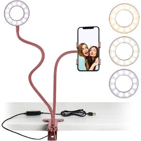 Aduro U-Stream Selfie Ring Light with 24" Gooseneck Stand & Cell Phone Holder, Social Media Influencer Live-Streaming Phone Mount and Light Kit (Black)