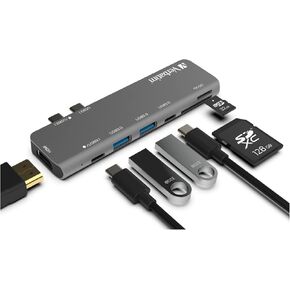 محول موزع USB C 9 في 1 من Verbatim - توصيل طاقة 100 وات، USB 3.0، قارئ بطاقات SD، شبكة جيجابت LAN، منفذ 3.5 ملم لأجهزة الكمبيوتر المحمولة USB C