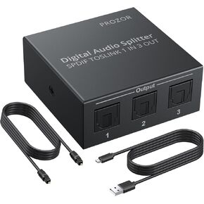 مقسم الصوت البصري الرقمي PROZOR 5.1CH 1 x 3 SPDIF Toslink Splitter يدعم LPCM 2.0/DTS مع كابل بصري لمشغلات STB VHS VCR Blue-Ray DVD ومضخم الطاقة HDTV in Kuwait