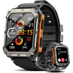Rgthuhu Military Smart Watches for Men (Answer/Make Call), 100M Waterproof Rugged Smart Watch for Android Phones and iPhone, 1.9" Outdoor Sports Fitness Tracker with Heart Rate, Sleep Monitor, Black