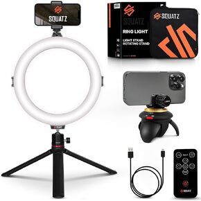 SQUATZ 8'' LED Ring Light with Stand and Phone Holder - 360 Rotating & Standard Tripod Kit - 14W, Remote Control, Adjustable Brightness, Rotation Motion for Vloggers, TikTok, YouTube in Kuwait