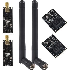 2Pcs NRF24L01+PA+LNA RF Wireless Transceiver Module with SMA Antenna 2.4G 1100m & Wireless Module with Breakout Adapter On-Board 3.3V Regulator