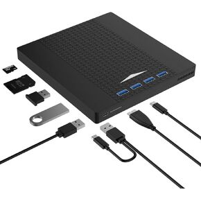 محرك أقراص CD/DVD خارجي PMIXO لأجهزة الكمبيوتر المحمول، محرك أقراص DVD USB متعدد الوظائف 7 في 1 خارجي، قارئ أقراص مضغوطة لدعم أجهزة الكمبيوتر المحمول WIN11/WIN10/MacOS/Linux وسطح المكتب in Kuwait