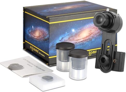 طقم إكسسوارات التلسكوب مقاس 1.25 بوصة - قطعتان من عدسات PLOSSL من المواصفات المختلفة، فلتر نقل القمر بنسبة 13% ومحول للهاتف الخلوي مع عدسة 1.5X بارلو in Kuwait