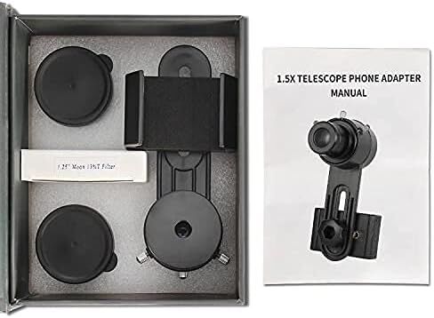 طقم إكسسوارات التلسكوب مقاس 1.25 بوصة - قطعتان من عدسات PLOSSL من المواصفات المختلفة، فلتر نقل القمر بنسبة 13% ومحول للهاتف الخلوي مع عدسة 1.5X بارلو in Kuwait