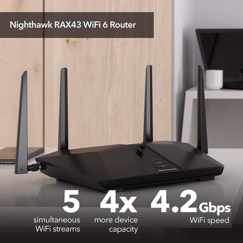 NETGEAR Nighthawk 5-Stream AX5 WiFi 6 Router (RAX43) � AX4200 Wireless Speed (Up to 4.2 Gbps) | 2,000 sq. ft. Coverage (Renewed) in Saudi Arabia