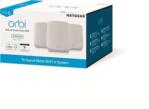 Netgear Orbi RBK763-100NAR AX5400 Tri-band WiFi 6 Mesh System, 5.4Gbps, Router and 2 Satellites (Renewed) in Saudi Arabia