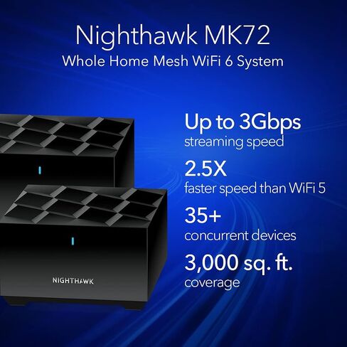 NETGEAR Nighthawk Dual-Band Whole Home Mesh WiFi 6 Add-on Satellite (MS70) – Works with Your Nighthawk MK72 Or MK73 System, Adds up to 1,500 sq. ft. Coverage, AX3000 (Up to 3Gbps) in Saudi Arabia