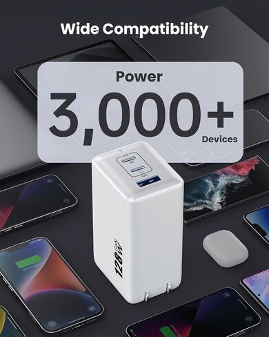 شاحن حائط USB C بقدرة 128 وات، محطة شحن سريعة GaN III بثلاثة منافذ، كتلة شاحن قابلة للطي PD QC، محول كمبيوتر محمول USB C بقدرة 65 وات لأجهزة MacBook Pro/Air، iPad Pro، Galaxy S23، Dell XPS 13، iPhone 15/Pro إلخ أسود in Kuwait
