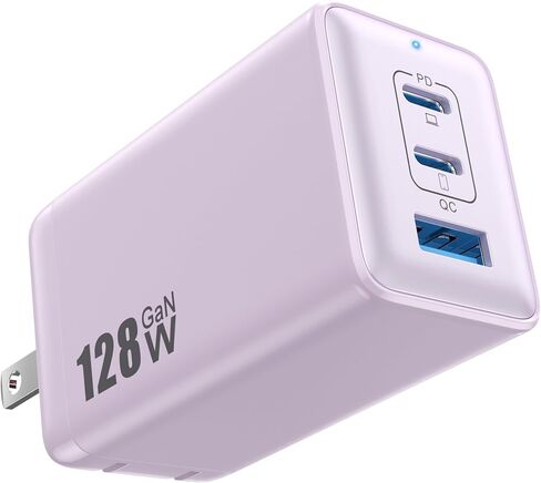 شاحن حائط USB C بقدرة 128 وات، محطة شحن سريعة GaN III بثلاثة منافذ، كتلة شاحن قابلة للطي PD QC، محول كمبيوتر محمول USB C بقدرة 65 وات لأجهزة MacBook Pro/Air، iPad Pro، Galaxy S23، Dell XPS 13، iPhone 15/Pro إلخ أسود in Kuwait
