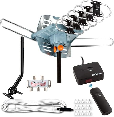 Five Star HDTV Antenna Amplified Digital Outdoor Antenna 150 Miles Range, 360 Degree Rotation Wireless Remote, with 40FT RG6 Coax Cable Installation Kit Supports 5 TVs in Kuwait