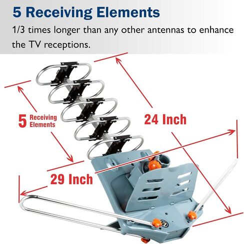 Five Star HDTV Antenna Amplified Digital Outdoor Antenna 150 Miles Range, 360 Degree Rotation Wireless Remote, with 40FT RG6 Coax Cable Installation Kit Supports 5 TVs in Kuwait
