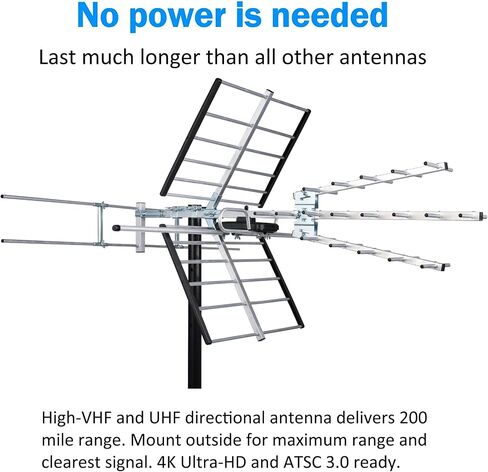 PIBIDI Outdoor TV Antenna, Long Range Digital OTA Antenna for 4K 1080P VHF UHF, 200 Mile Range (UHD-8903) in Kuwait