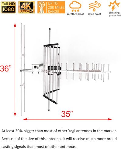 PIBIDI Outdoor TV Antenna, Long Range Digital OTA Antenna for 4K 1080P VHF UHF, 200 Mile Range (UHD-8903) in Kuwait