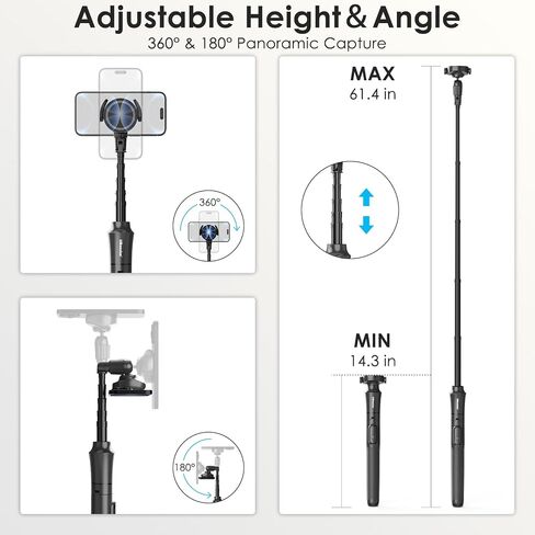UBeesize Magnetic Selfie Stick Phone Tripod with Wireless Remote, Extendable Cell Phone Tripod Stand, Compatible with MagSafe, Cellphone Tripod for iPhone 15 14 13 12 Series and Android Phones in Saudi Arabia