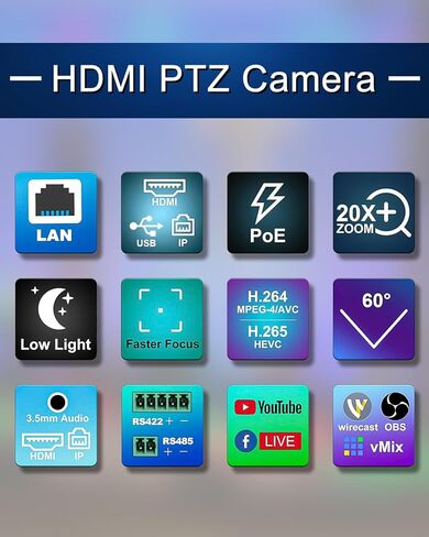كاميرا FoMaKo NDI AI تتبع تلقائي HDMI PTZ كاميرا 20x زووم بصري IP USB3.0 كاميرا HDMI PTZ لخدمات الكنيسة تعليم العبادة، PoE 1080P60 FMK20UH NDI in Kuwait