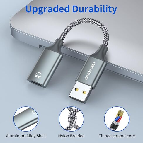 USB A to Lighting Audio Adapter Cable, Nylon Braided USB Male to Lightning Female Dongle Converter Support Volume Control Mic Compatible with MacBook Computer PC Headphone,Earphones, Earbuds, and More in Kuwait