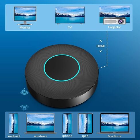 محول دونجل عرض HDMI لاسلكي من Topbuy، محول تلفزيون يستخدم لبث الفيديو/الصوت من الكمبيوتر المحمول والكمبيوتر الشخصي والهاتف الذكي إلى HDTV/جهاز العرض، بدون إعداد، لا حاجة إلى تطبيق، يدعم Android وiOS وWindows وMacOS in Kuwait