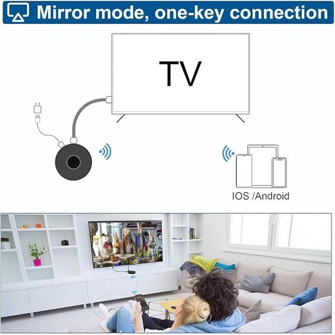 محول دونجل عرض HDMI لاسلكي من Topbuy، محول تلفزيون يستخدم لبث الفيديو/الصوت من الكمبيوتر المحمول والكمبيوتر الشخصي والهاتف الذكي إلى HDTV/جهاز العرض، بدون إعداد، لا حاجة إلى تطبيق، يدعم Android وiOS وWindows وMacOS in Kuwait