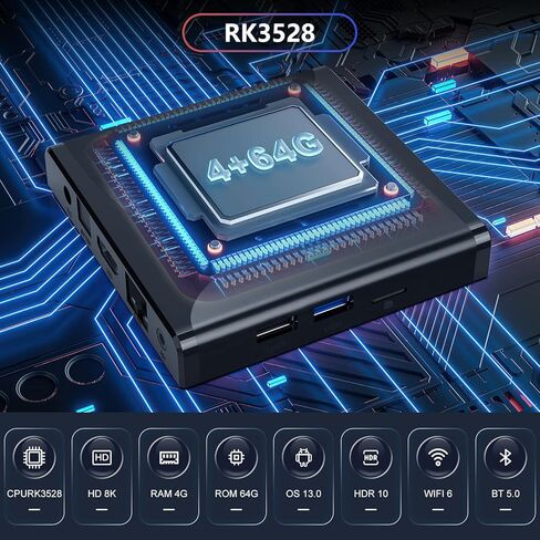 Android TV Box 13.0، TV Box 4GB RAM 64GB ROM، RK3528 رباعي النواة Android Box، يدعم 2.4G / 5G Dual WiFi، BT 5.0، 100M Ethernet Ultral HD 4K صندوق التلفزيون الذكي in Kuwait