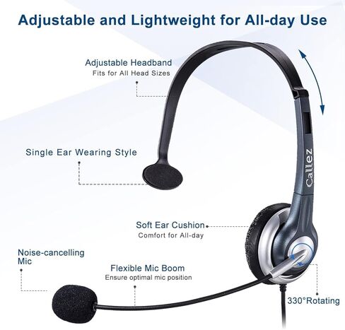 سماعة هاتف Callez Office مع ميكروفون عازل للضوضاء، سماعات RJ9 متوافقة مع هواتف Polycom Avaya 1416 Aastra 9731 Allworx Gigaset Mitel 5330 Plantronics S10 للهواتف المكتبية الأرضية (C300A1) in Kuwait