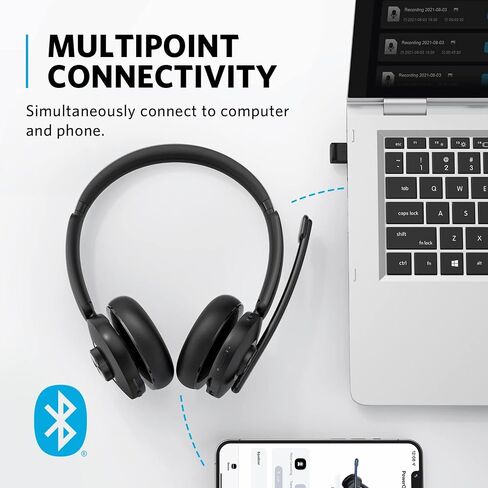 Anker PowerConf H500 with Charging Stand, Bluetooth Dual-Ear Headset with Microphone, Audio Recording and Meeting Transcription, AI-Enhanced Calls, Compatible with Conference Platforms, 24H Talk Time in Saudi Arabia