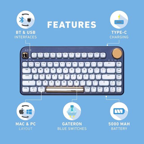 Azio IZO Wireless BT5/USB PC & Mac Mechanical Keyboard, White Blossom in Kuwait
