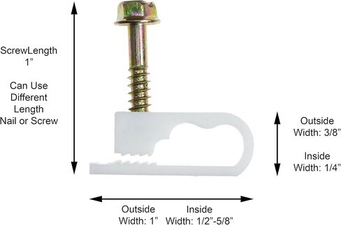 THE CIMPLE CO Dual Cable Clips with Screws - 1/2 Inch Coaxial Cable Clamps Outdoor - Exterior Cord Management for Coax, CAT Ethernet, Electrical Wire - Screw Clamps for Wires on Wall - 100 PCS, White in Kuwait