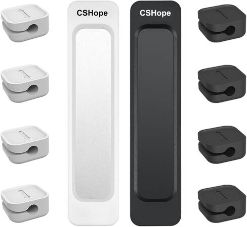 CSHope Magnetic Cable Organizer, Desktop Cable Holder Multipurpose with 8 Clips, Magnetic Cable Clips Organizer, Cord Management for All Wires (2 Pack, Black and White) in Kuwait