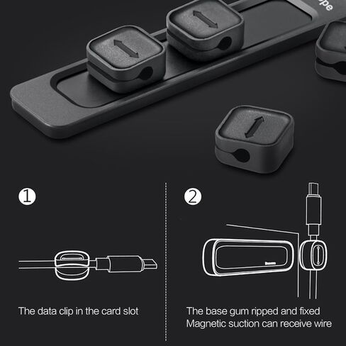 CSHope Magnetic Cable Organizer, Desktop Cable Holder Multipurpose with 8 Clips, Magnetic Cable Clips Organizer, Cord Management for All Wires (2 Pack, Black and White) in Kuwait