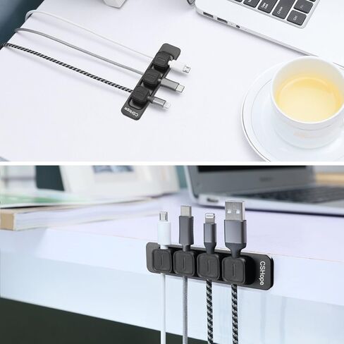 CSHope Magnetic Cable Organizer, Desktop Cable Holder Multipurpose with 8 Clips, Magnetic Cable Clips Organizer, Cord Management for All Wires (2 Pack, Black and White) in Kuwait