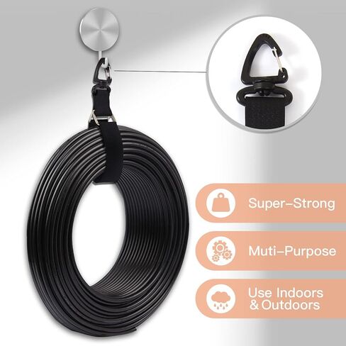 Jumpso 2 in 1 32Ft Cable Straps 1 inch Wide with 30 Metal Buckles and 10 Hooks, Reusable Hook and Loop Straps, Extension Cord Holder Storage Strap for Garden Hoses and Ropes, Black in Kuwait